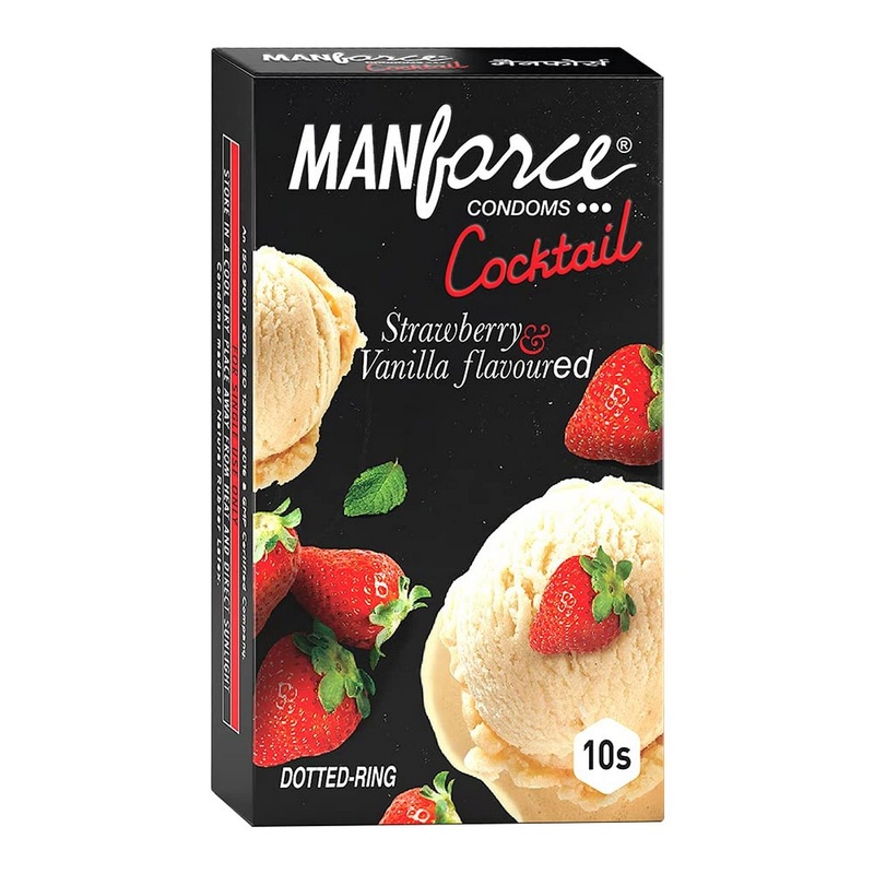 Manforce Cocktail Condoms with Dotted-Rings Strawberry Flavoured (10 Pieces)