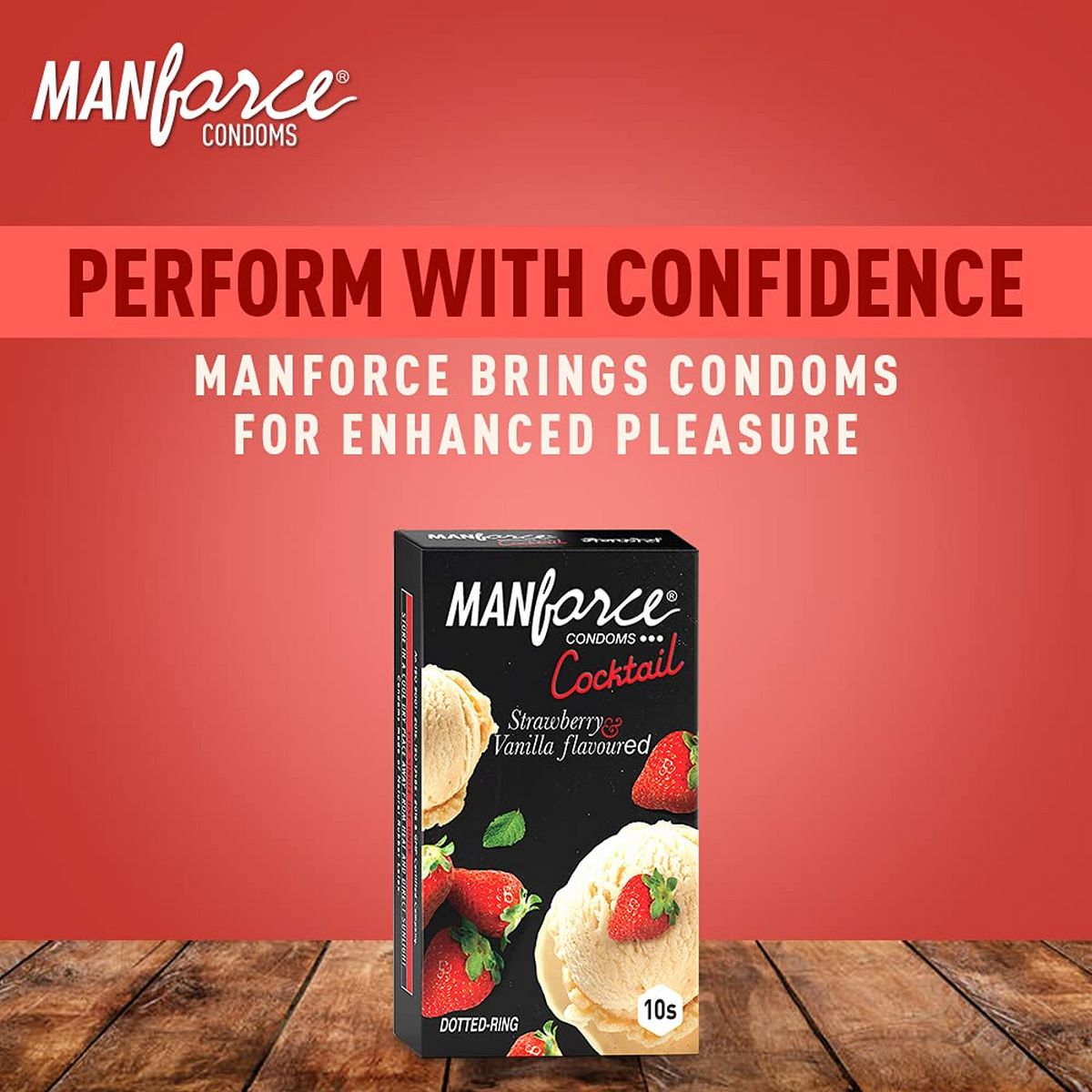 Manforce Cocktail Condoms with Dotted-Rings Strawberry Flavoured (10 Pieces)