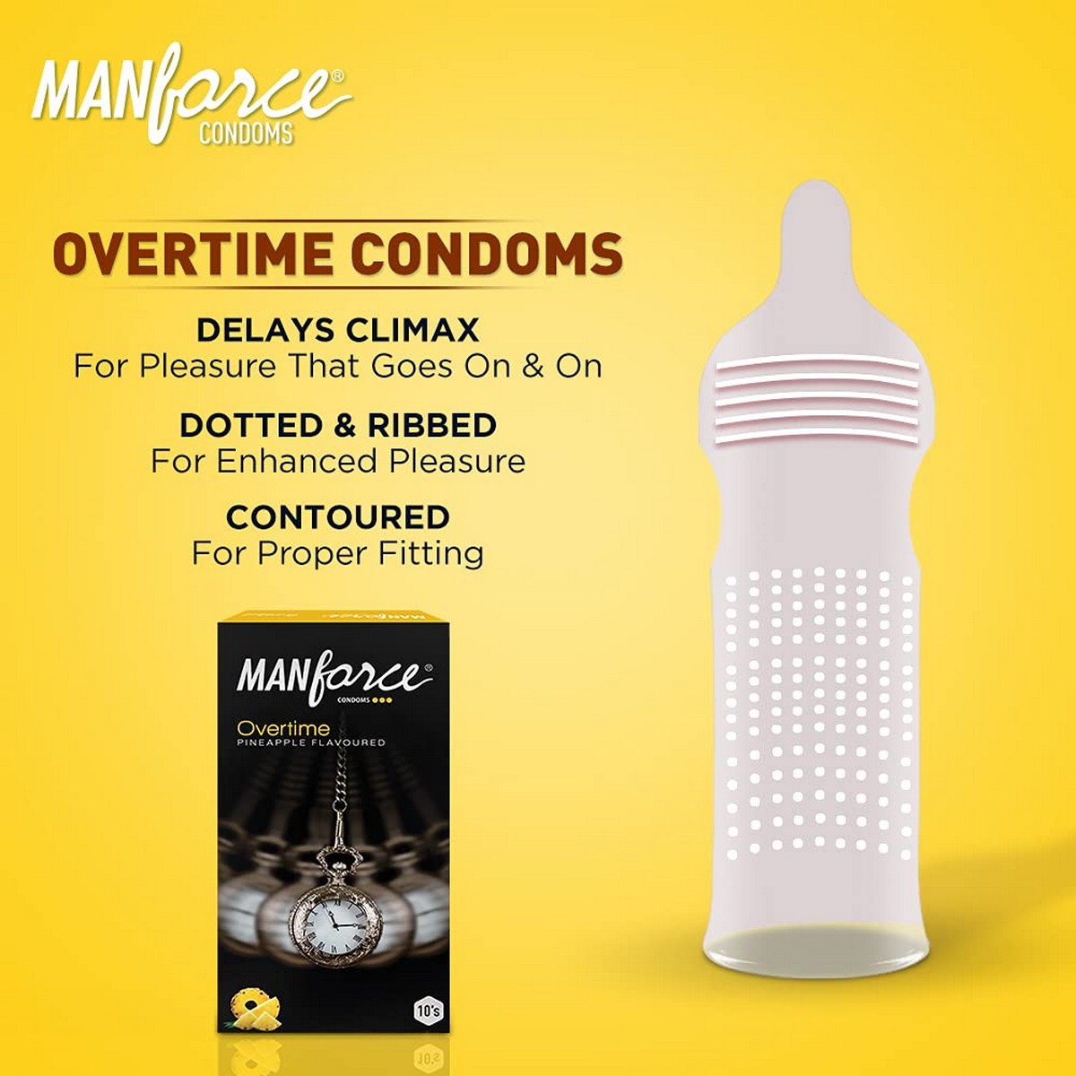 Manforce Overtime Pineapple, Litchi and Grape Flavoured Condoms- 30 Pieces (Pack of 3)