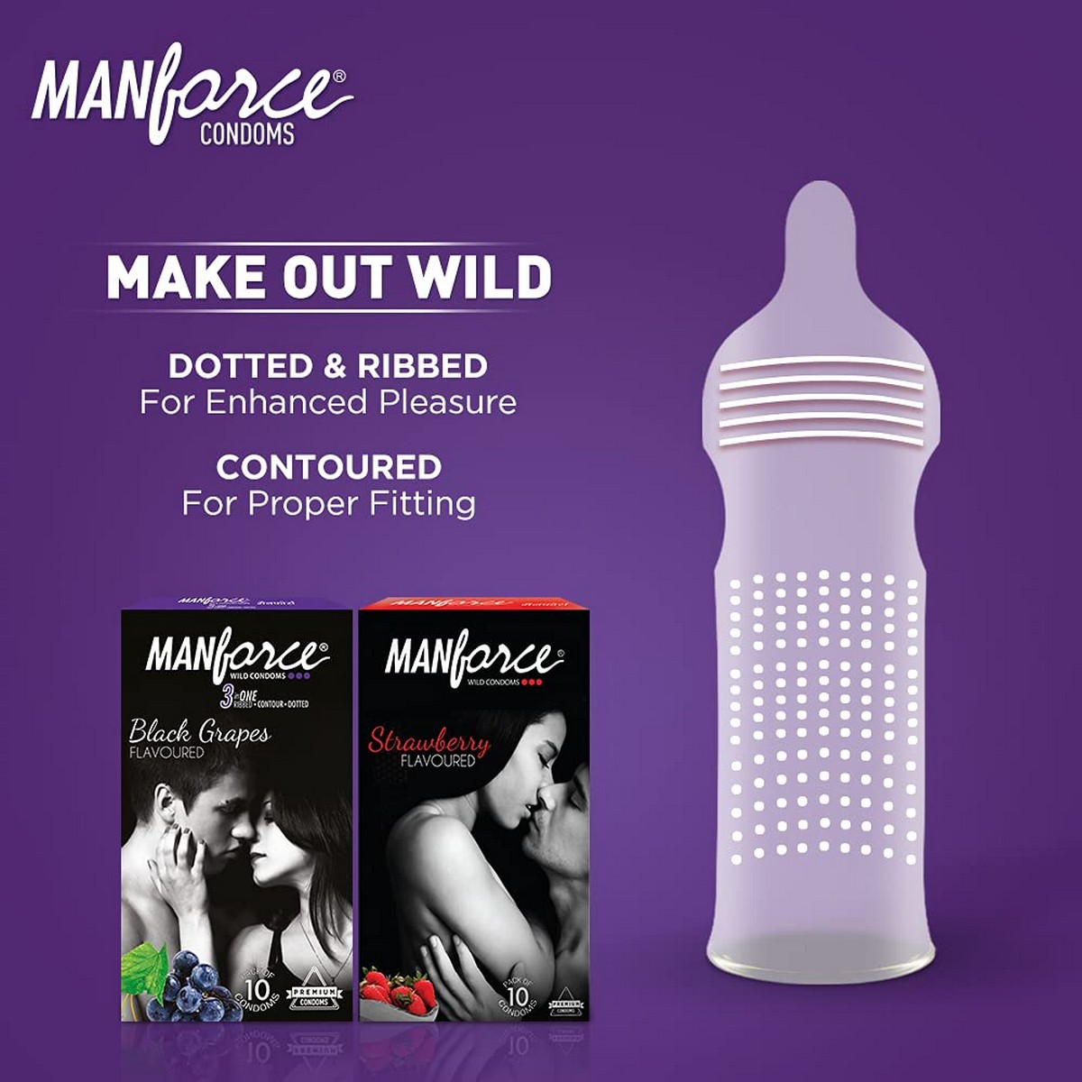 Manforce Overtime Pineapple, Litchi and Grape Flavoured Condoms- 30 Pieces (Pack of 3)