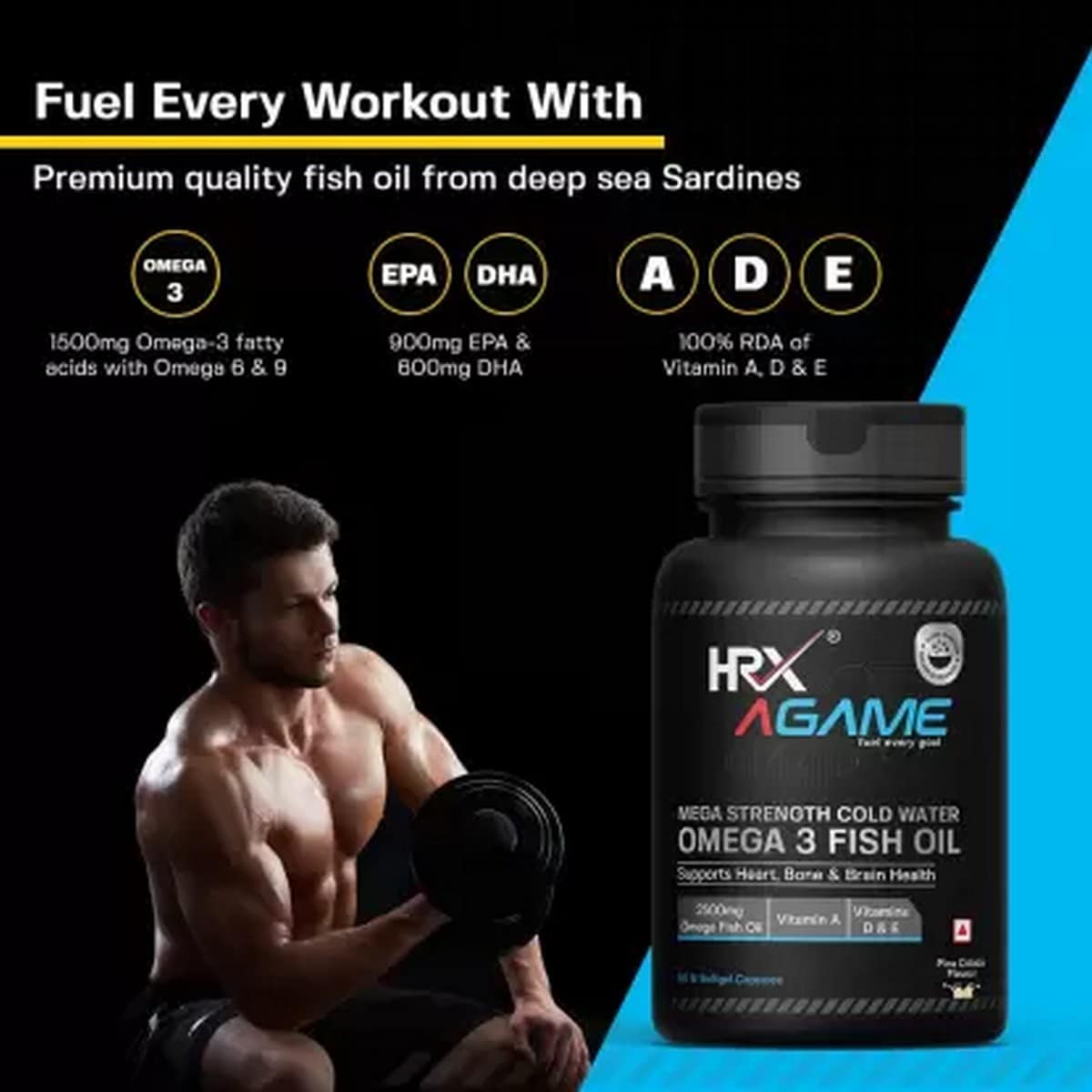 HRX AGame Mega Strength Cold Water Omega 3 Fish Oil (60 cap)