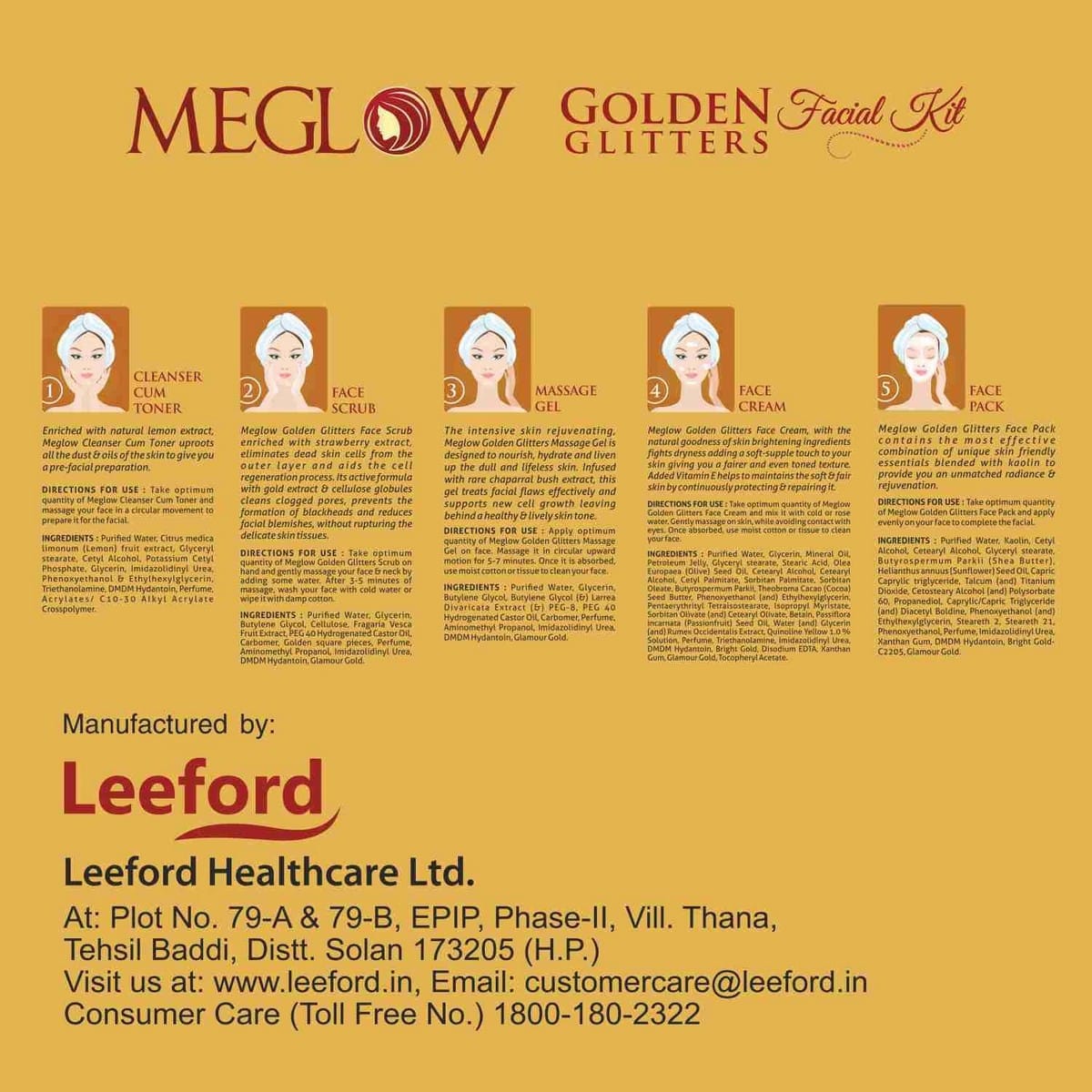 Meglow Golden Glitters Facial Kit For Instant Glow (105 grams)