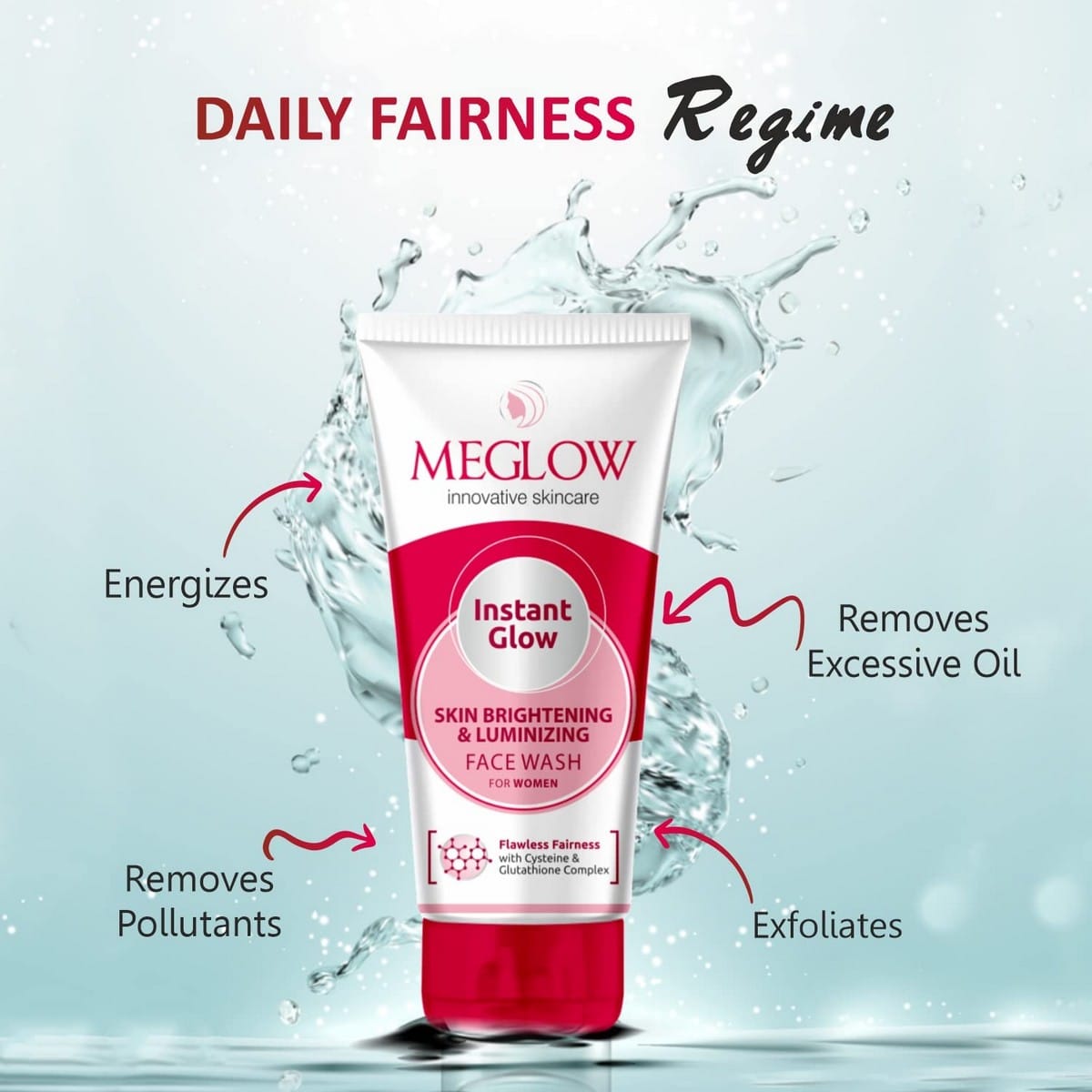 Meglow Skincare Combo Pack of 3- Premium Fairness Cream (50 gm), Instant Glow Facewash (70 gm), Orange Peel and Reveal Face Mask (70 gm)