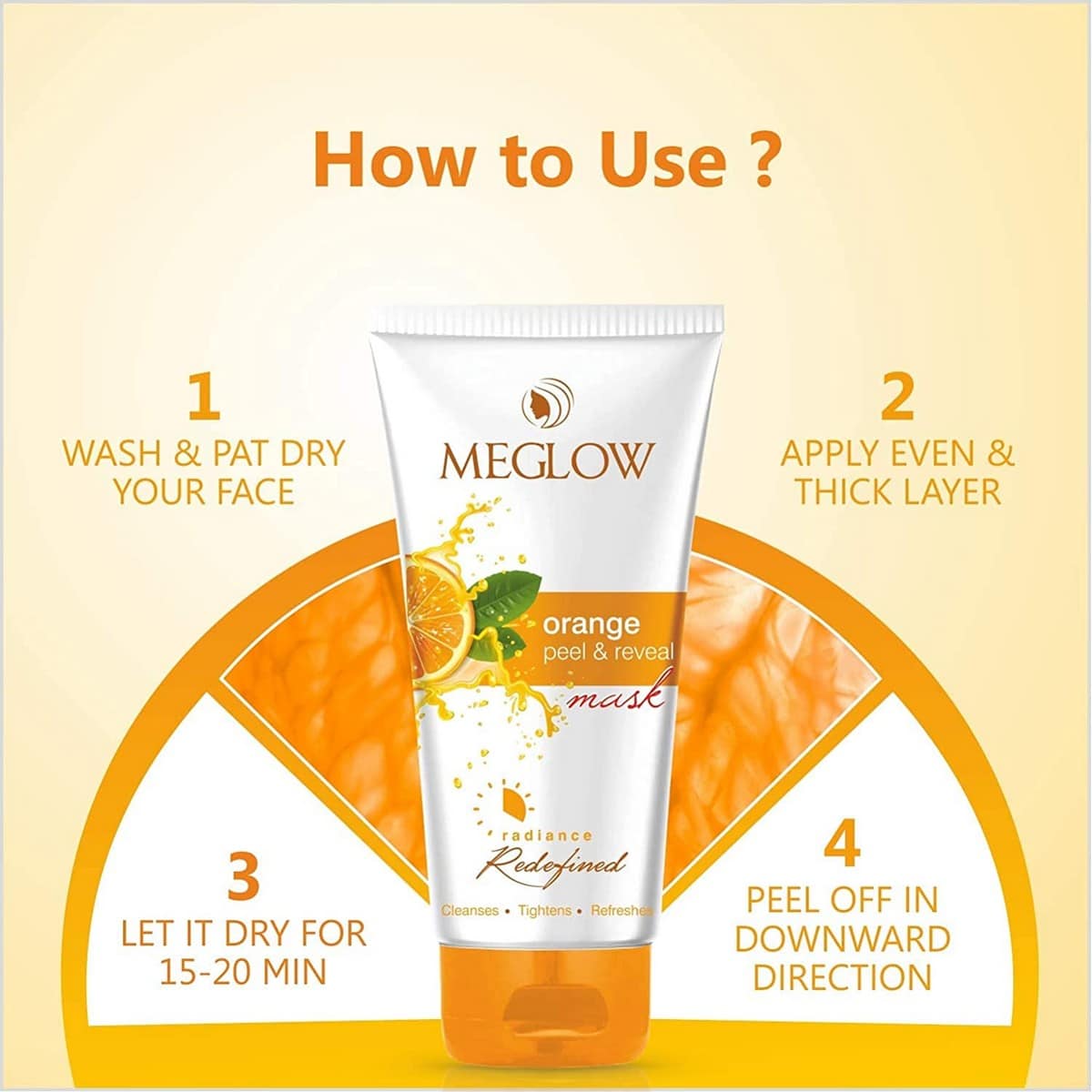 Meglow Skincare Combo Pack of 3- Premium Fairness Cream (50 gm), Instant Glow Facewash (70 gm), Orange Peel and Reveal Face Mask (70 gm)
