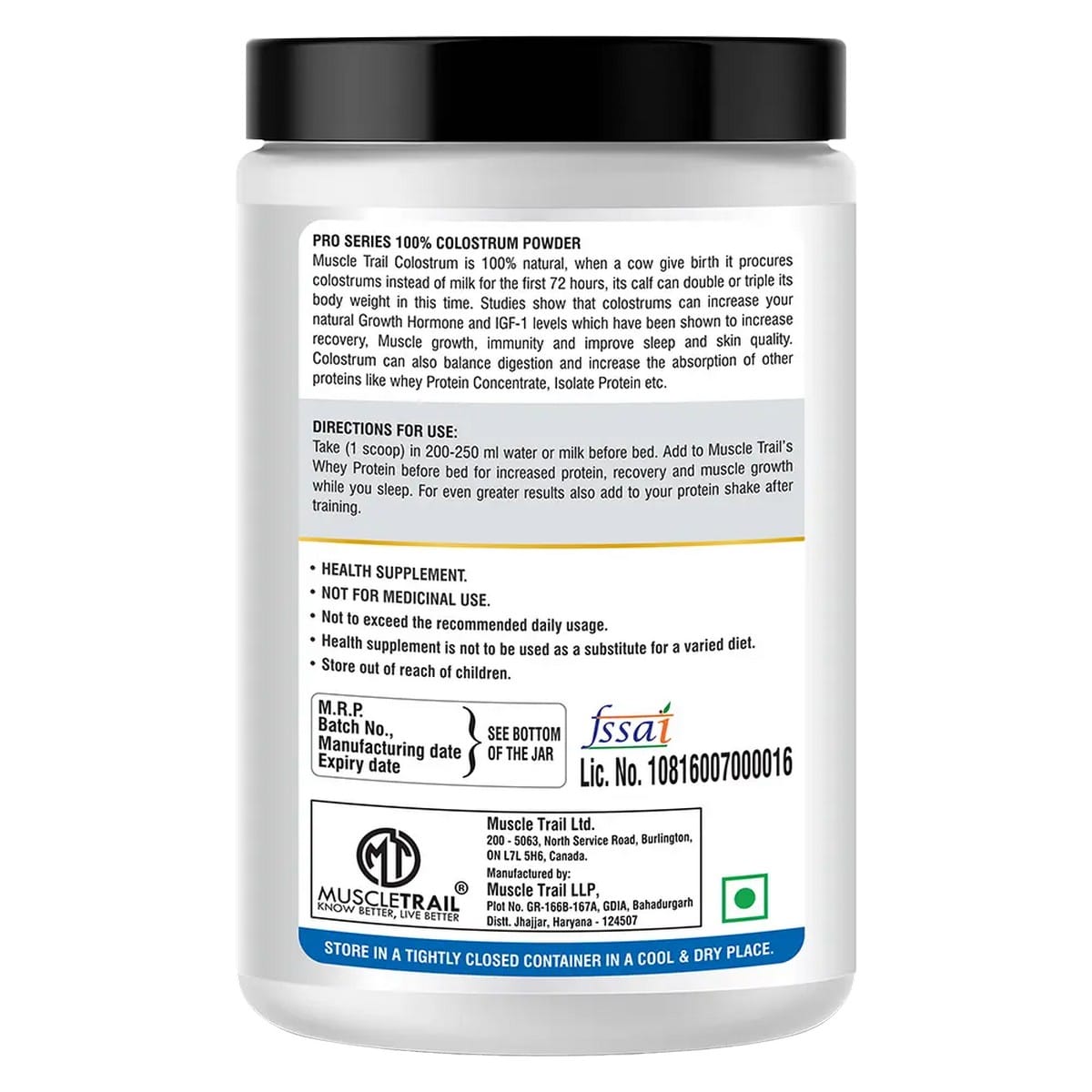 Muscletrail Raw SeriesÂ 100% Colostrum (250 grams)