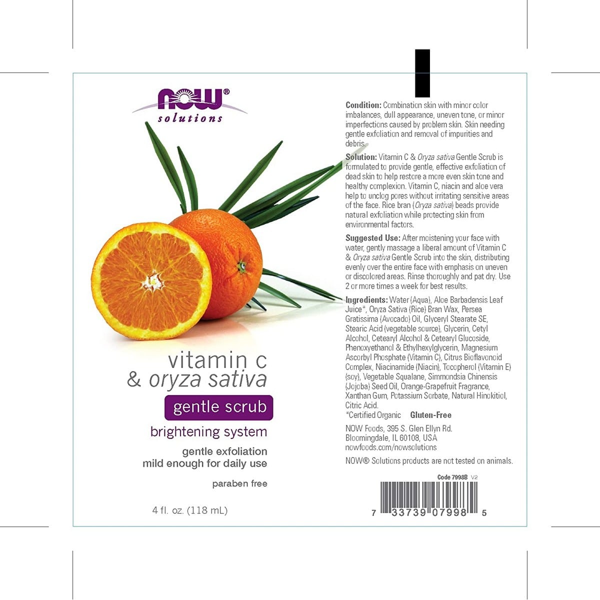 NOW Foods Vitamin C and Oryza Sativa Scrub (118 ml)