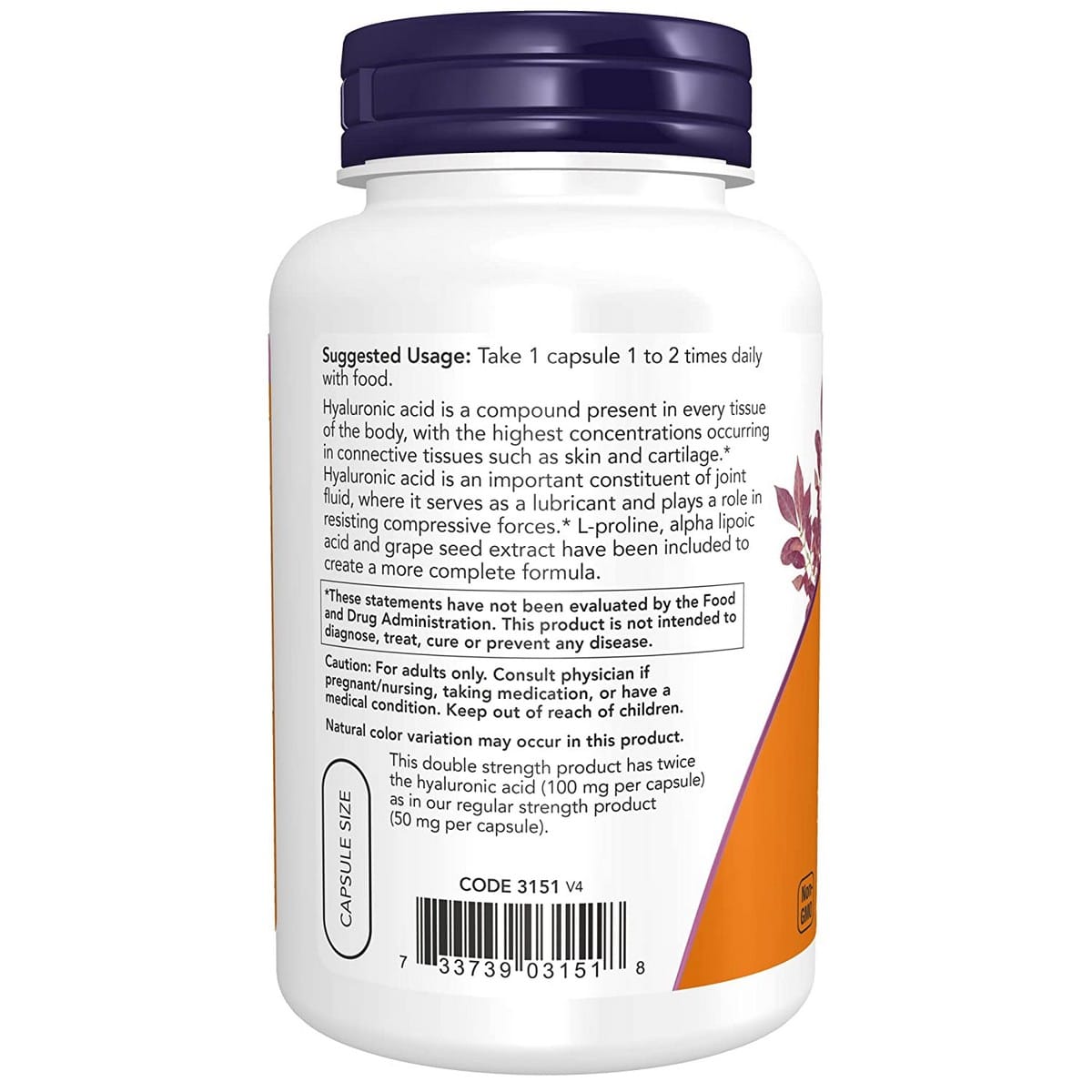 Now Foods Hyaluronic Acid 2X Plus 100 mg Veg (120 capsules)