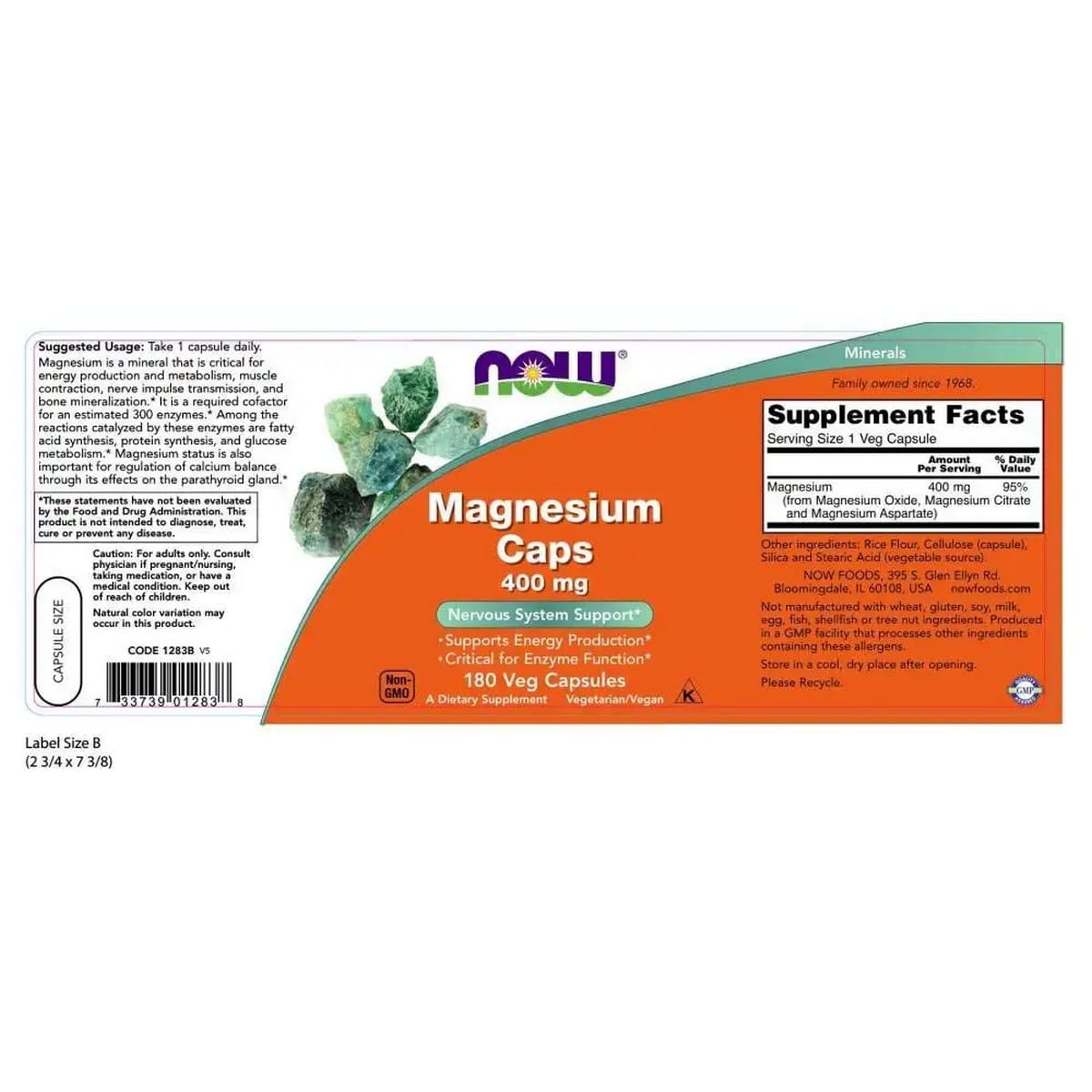 Now Foods Magnesium Capsules 400 mg (180 capsules)