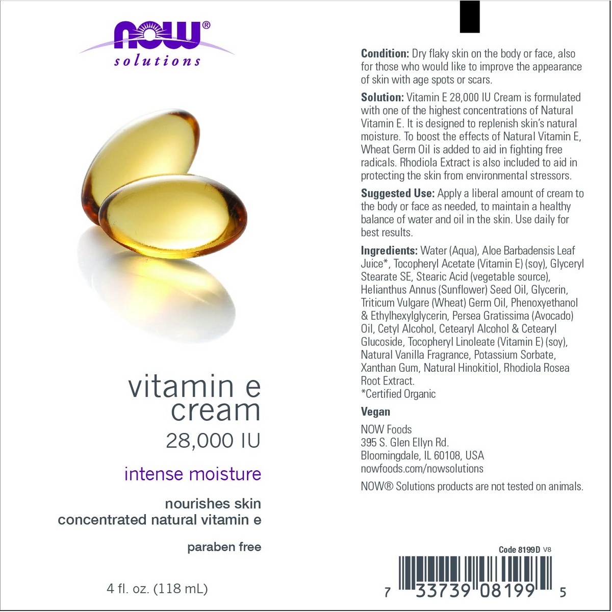 Now Foods Vitamin E Cream tube (118 ml)