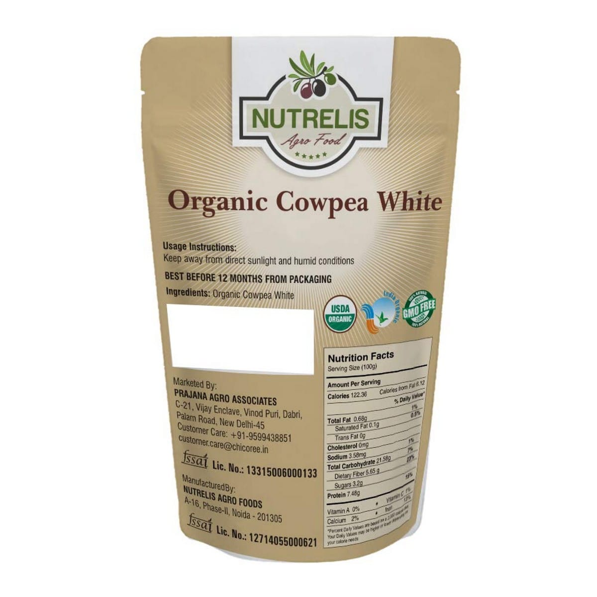 Nutrelis Organic Cowpea White (500 Gm)