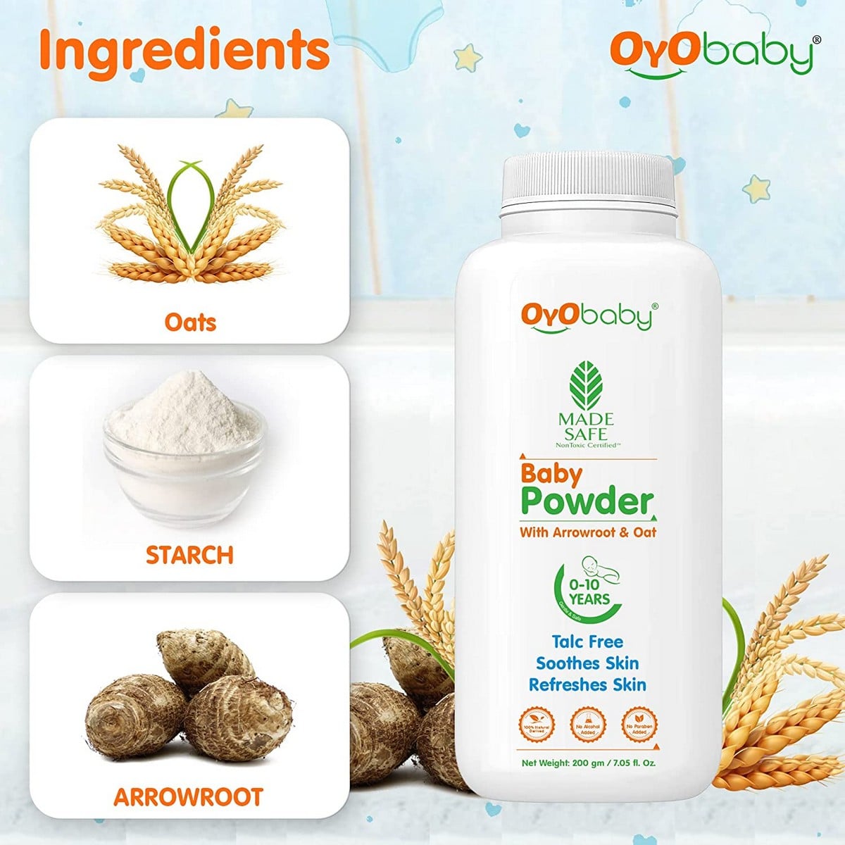 Oyo Baby Natural Dusting Baby Powder For NewBorn Babies (200 Gm)