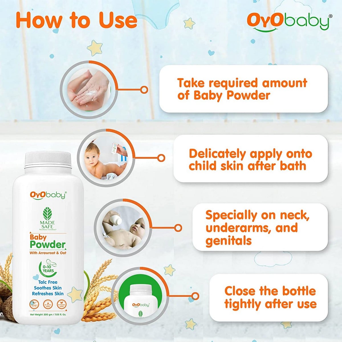 Oyo Baby Natural Dusting Baby Powder For NewBorn Babies (200 Gm)