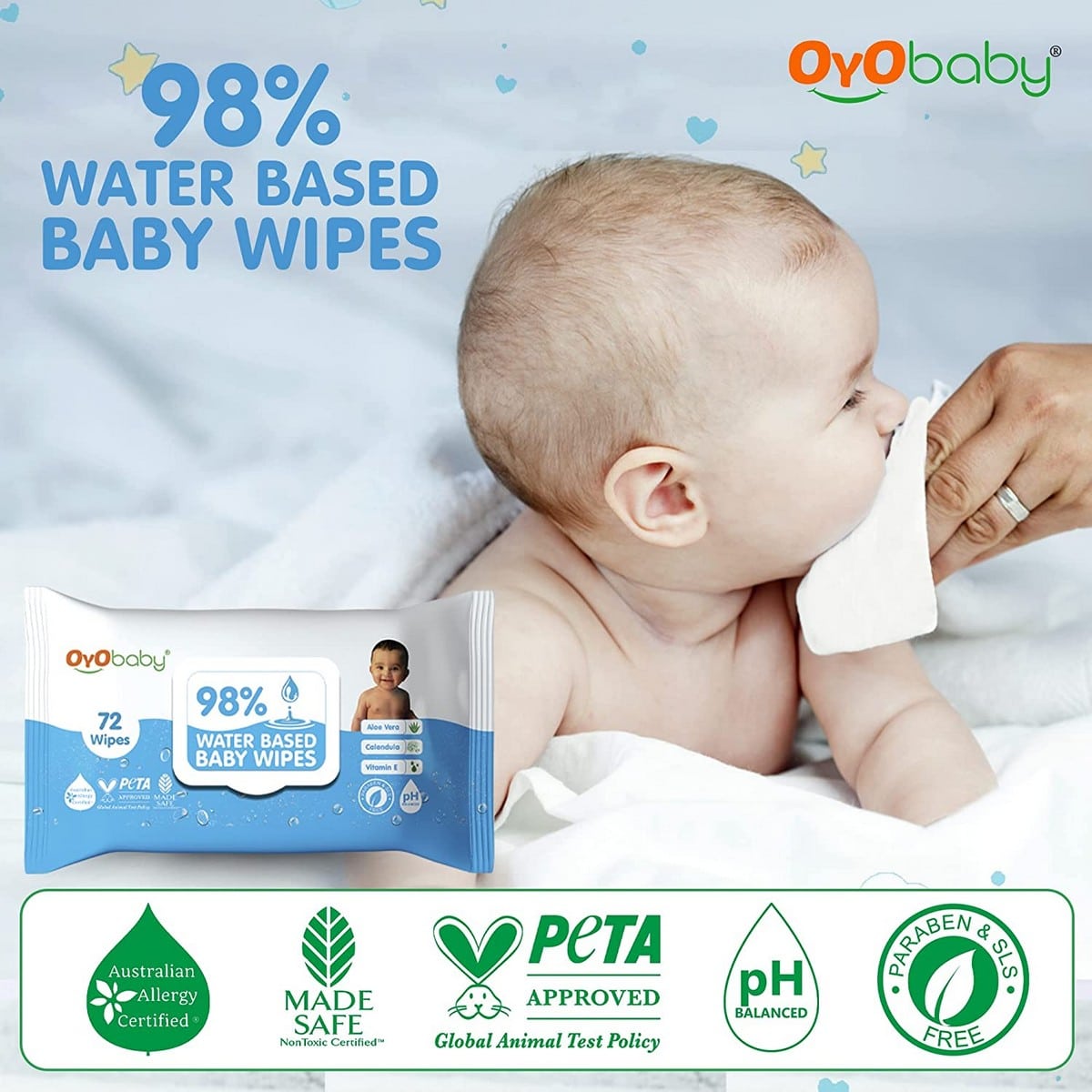 Oyo Baby Pure Water Wipes with Lid (72 pcs)