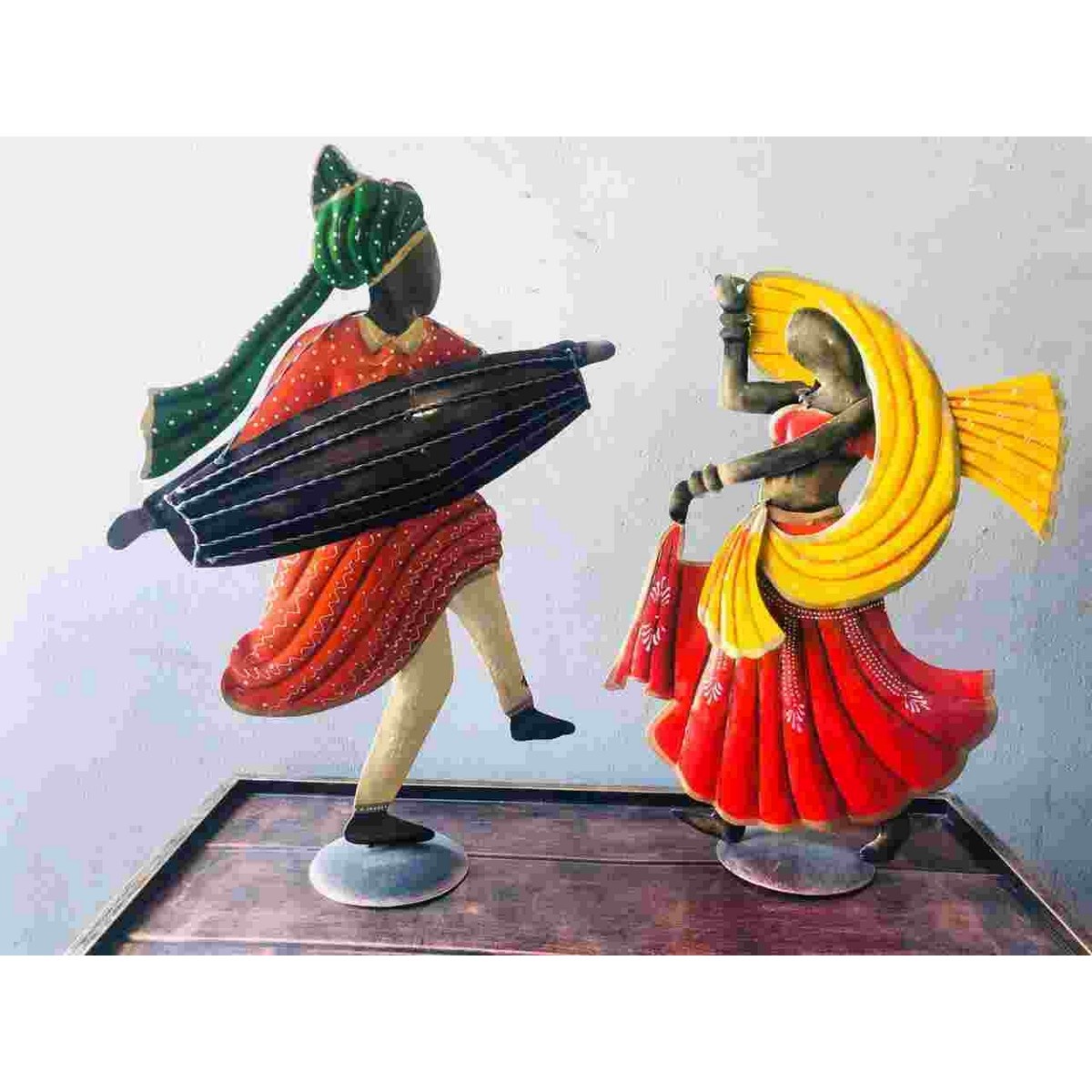Set of 2 Rajasthani Dancing Couple Table Top Decor