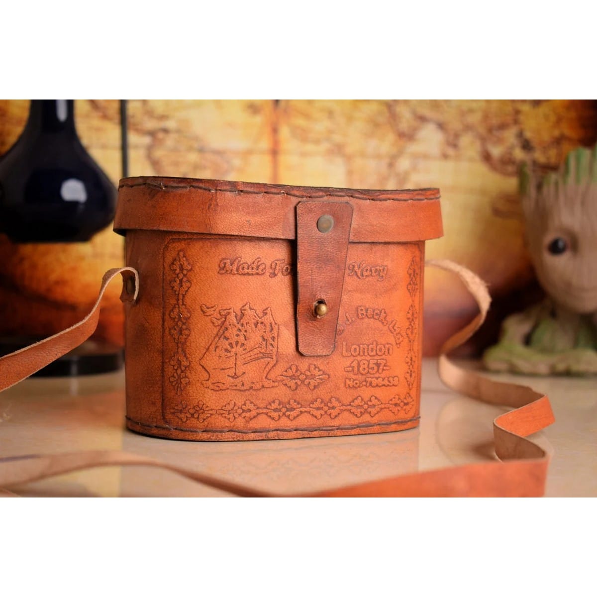 Retro Style Brass Made 5 Length Hand Engraved Binocular With Leather Pouch