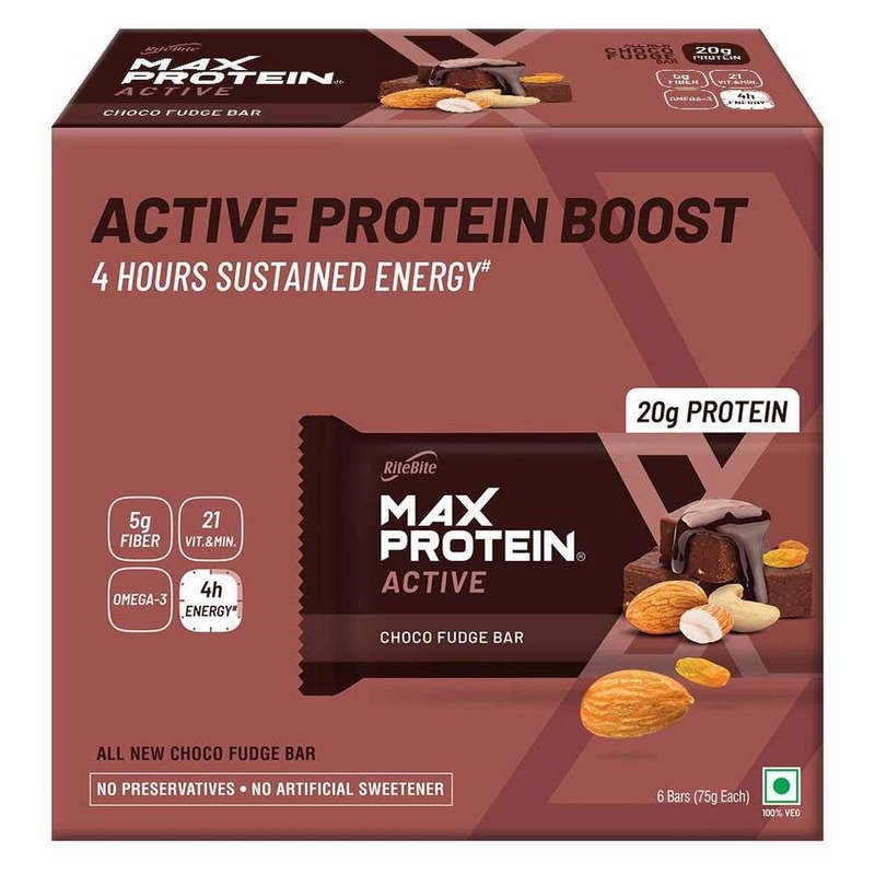 RiteBite Max Protein Active Choco Fudge Protein Bars, Pack of 6 (50 Gm Each)