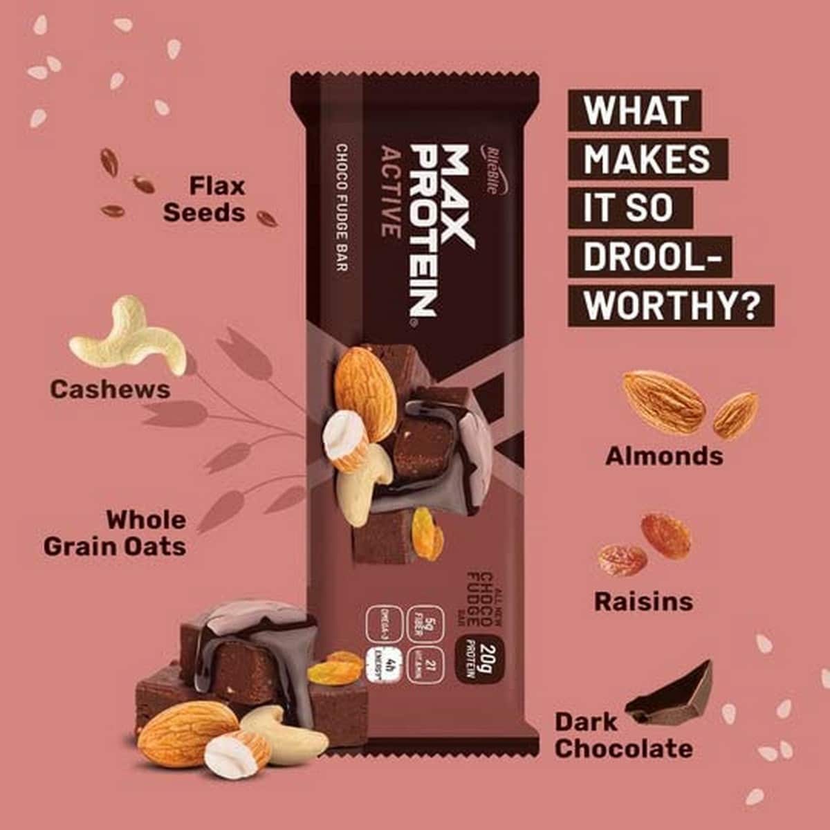 RiteBite Max Protein Active Choco Fudge Protein Bars, Pack of 6 (50 Gm Each)
