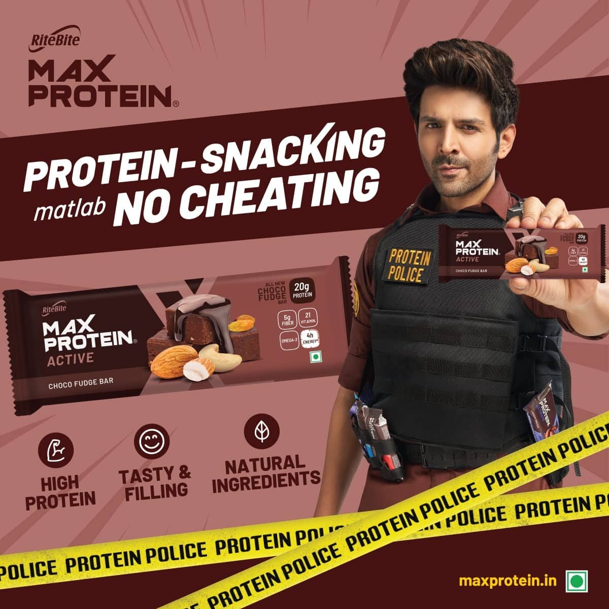 RiteBite Max Protein Active Choco Fudge Protein Bars, Pack of 6 (50 Gm Each)