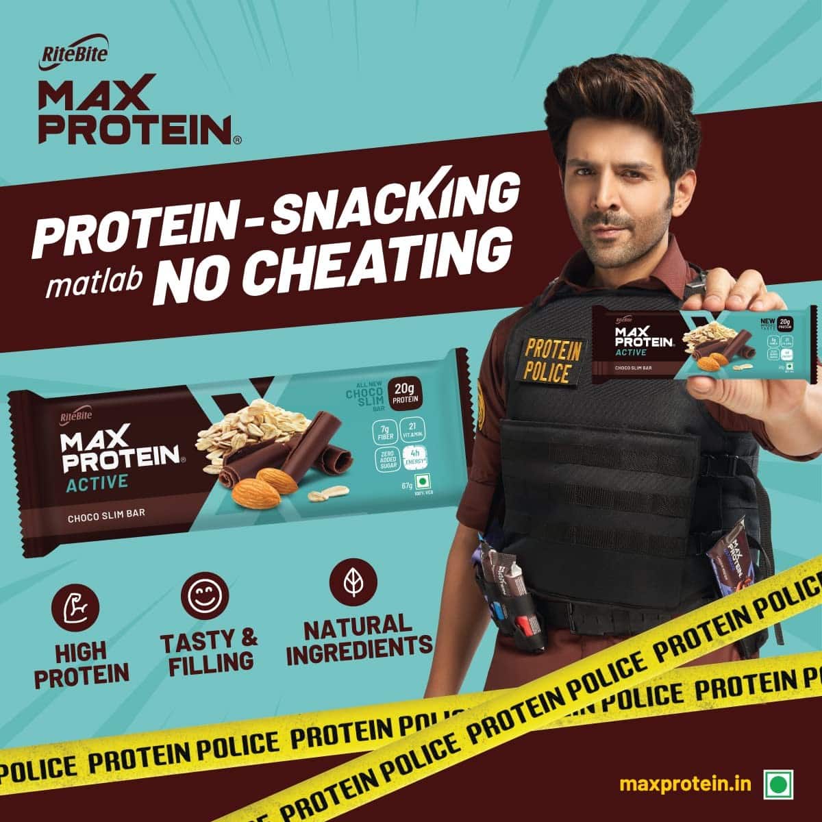 RiteBite Max Protein Active Choco Slim Bar, Pack of 6 (67 Gm Each)