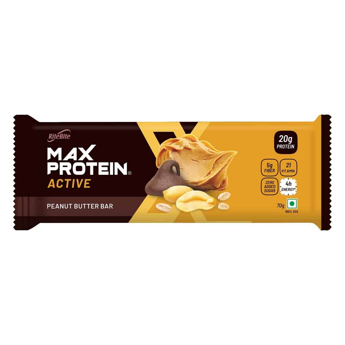 RiteBite Max Protein Active Peanut Butter Bar, Pack of 6 (70 Gm Each)