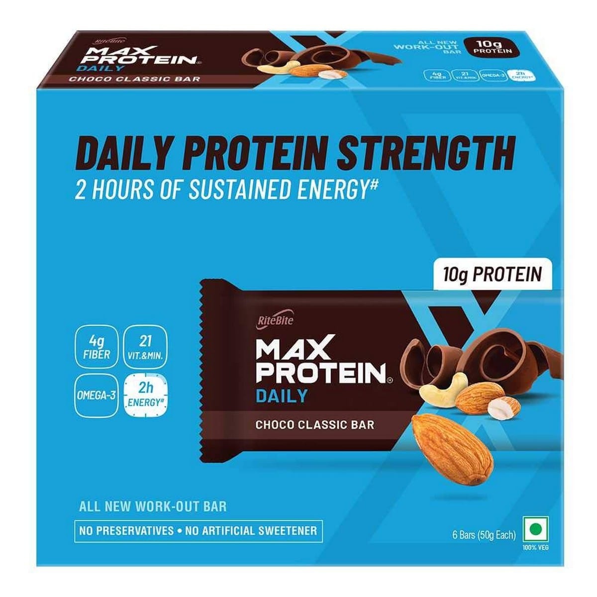 RiteBite Max Protein Daily Choco Classic Bar, Pack of 6 (50 Gm Each)