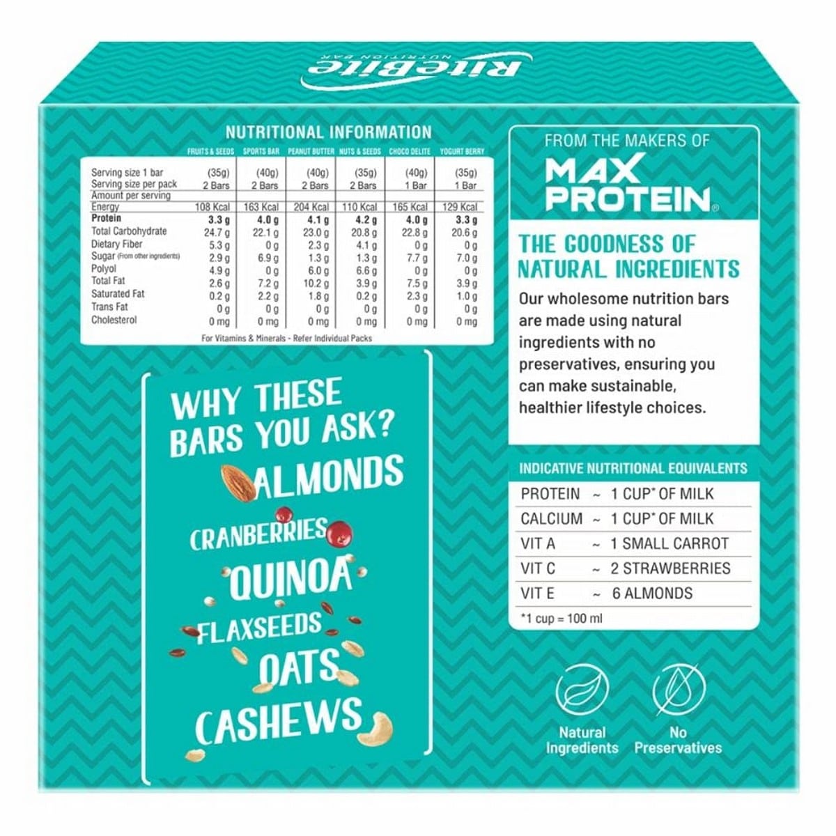 RiteBite Max Protein Nutrition Assorted Bar, Pack of 10 (35 Gm Each)