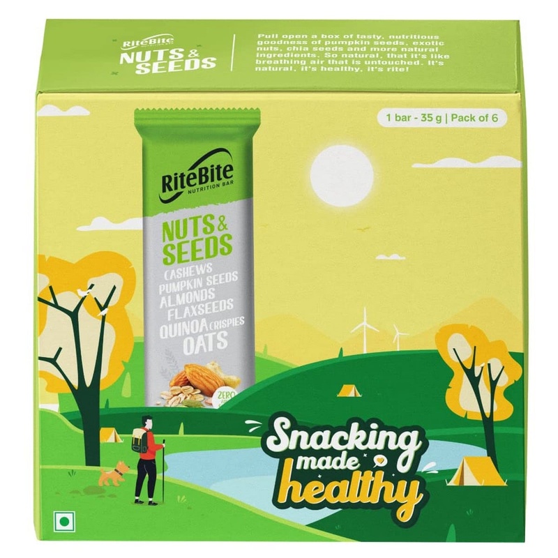 RiteBite Max Protein Nuts & Seeds Bar, Pack of 6 (35 Gm Each)