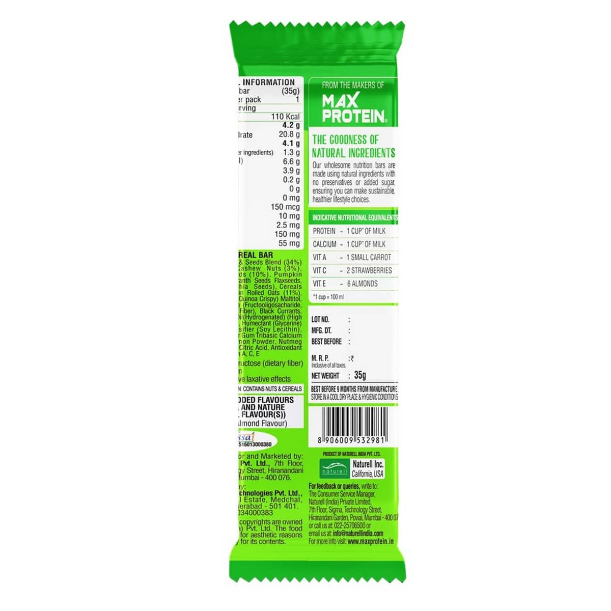 RiteBite Max Protein Nuts & Seeds Bar, Pack of 6 (35 Gm Each)