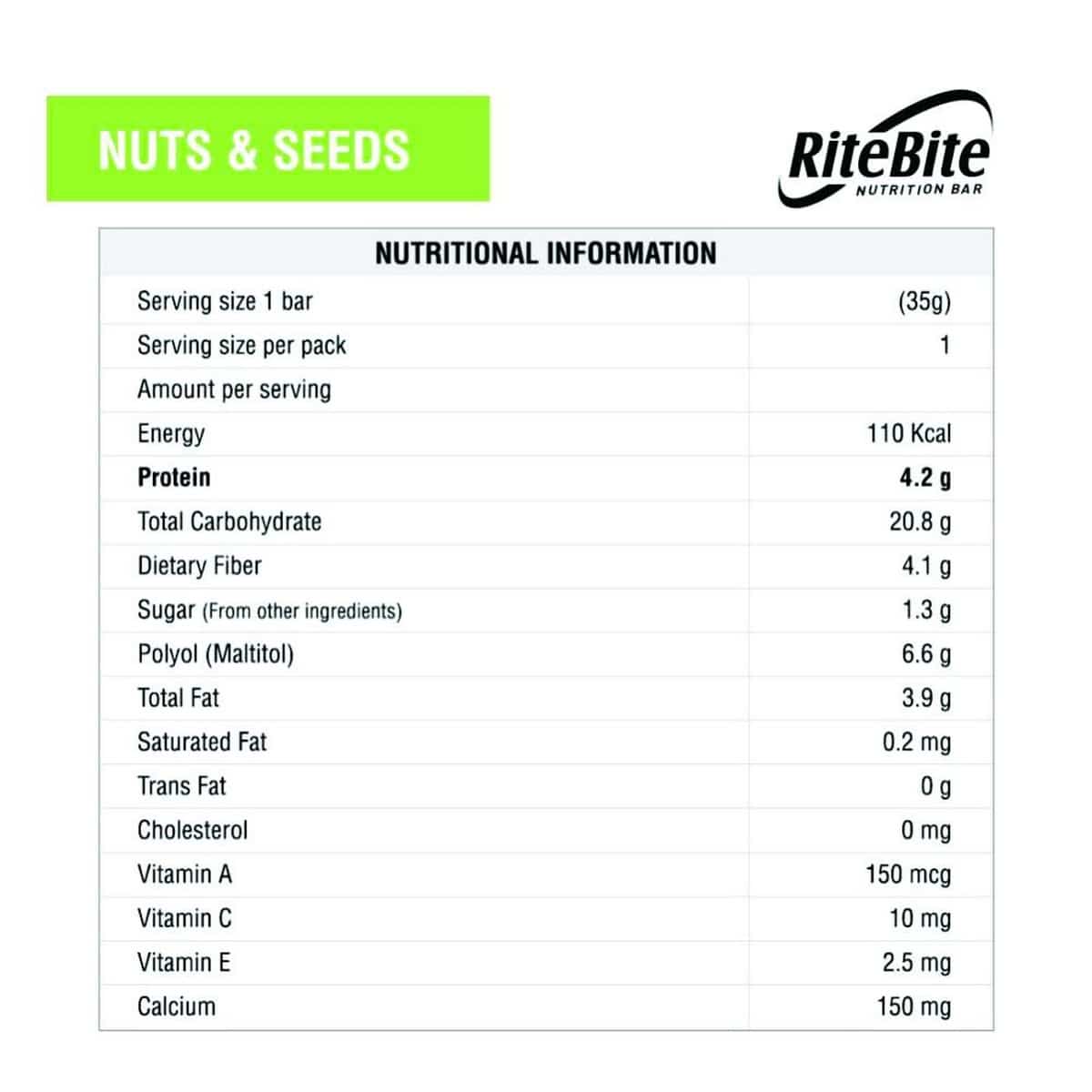 RiteBite Max Protein Nuts & Seeds Bar, Pack of 6 (35 Gm Each)