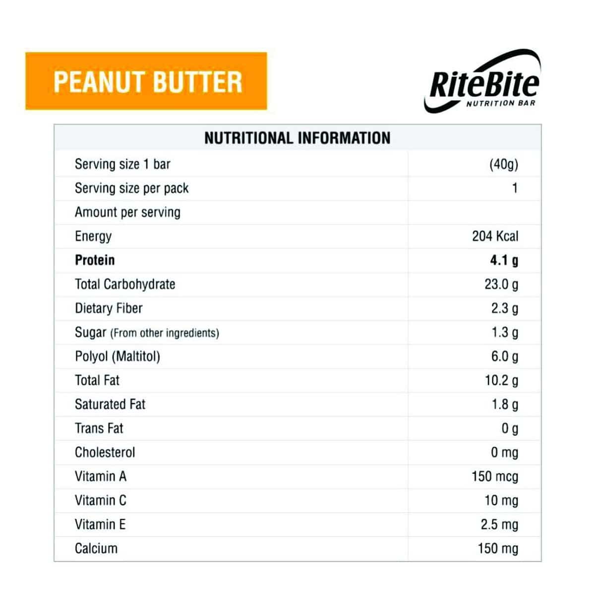 RiteBite Max Protein Peanut Butter Energy Bar, Pack of 6 (40 Gm Each)