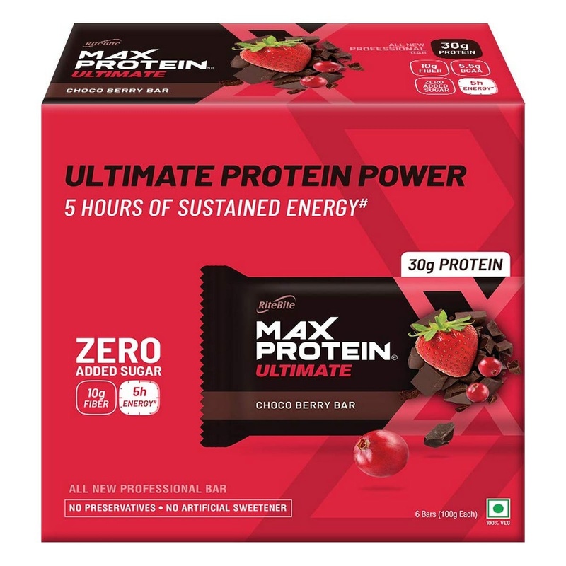 RiteBite Max Protein Ultimate Choco Berry Bar, Pack of 6 (100 Gm Each)