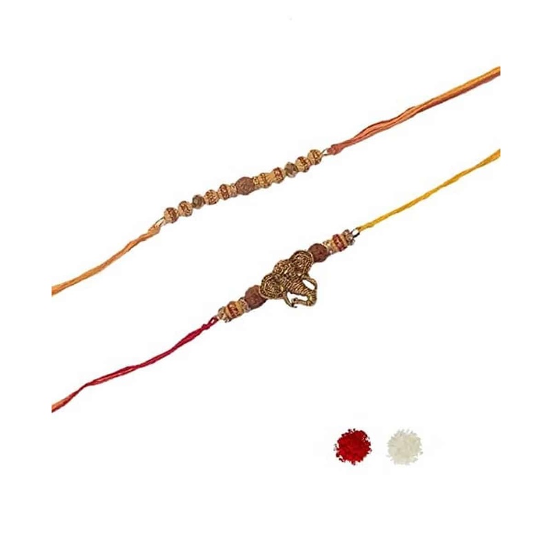 Shrijaa Venture Traditional Ethnic Unique Design Ganesha & Rudraksh Rakhi - Specially Hand Made Rakhi (Pack of 2)