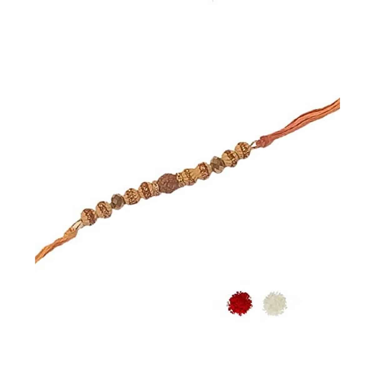 Shrijaa Venture Traditional Ethnic Unique Design Ganesha & Rudraksh Rakhi - Specially Hand Made Rakhi (Pack of 2)