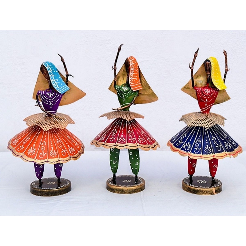 Set of 3 Iron Made Kalbeliya Lady Statue for Table Top