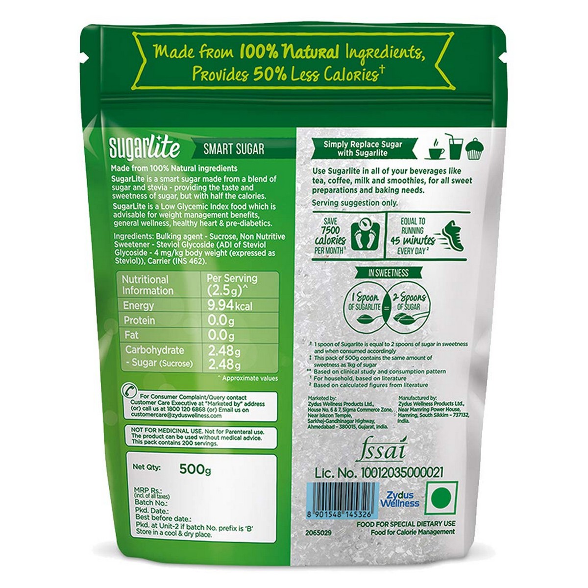 Sugarlite 50% Less Calories Sugar Pouch (500 gm)