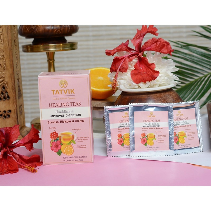 Tatvik Shuddhabuti Herbal Tea Buransh, Hibiscus and Orange (10 Tea Bags)