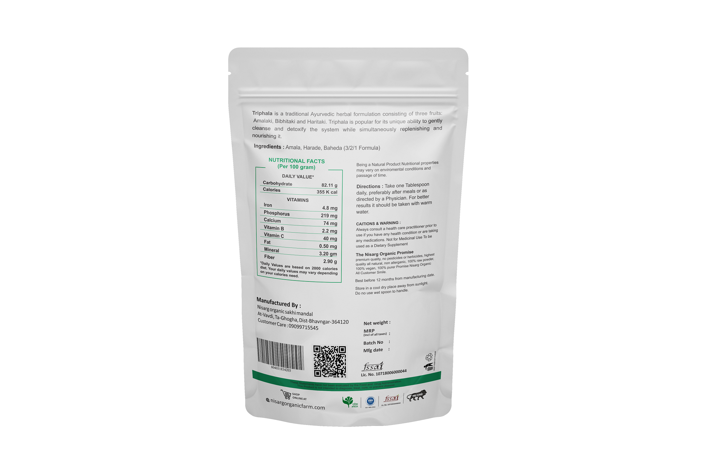 Nisarg Organic Triphala Powder 500GM