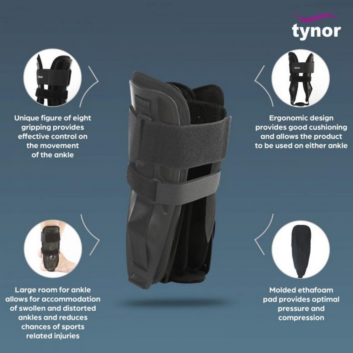 Tynor Ankle Splint, Black (1 Unit)