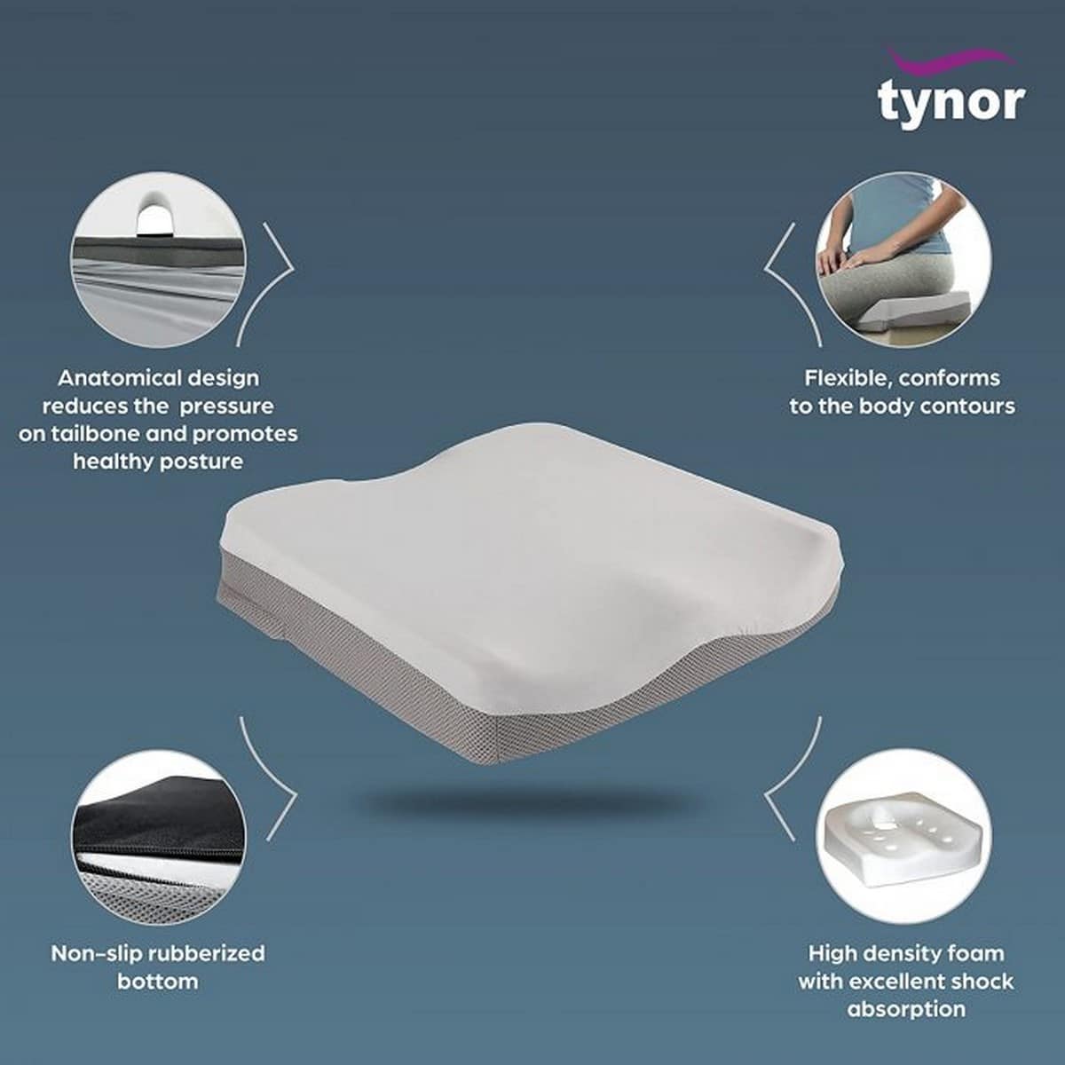 Tynor Coccyx Cushion Seat, Grey (1 Unit)