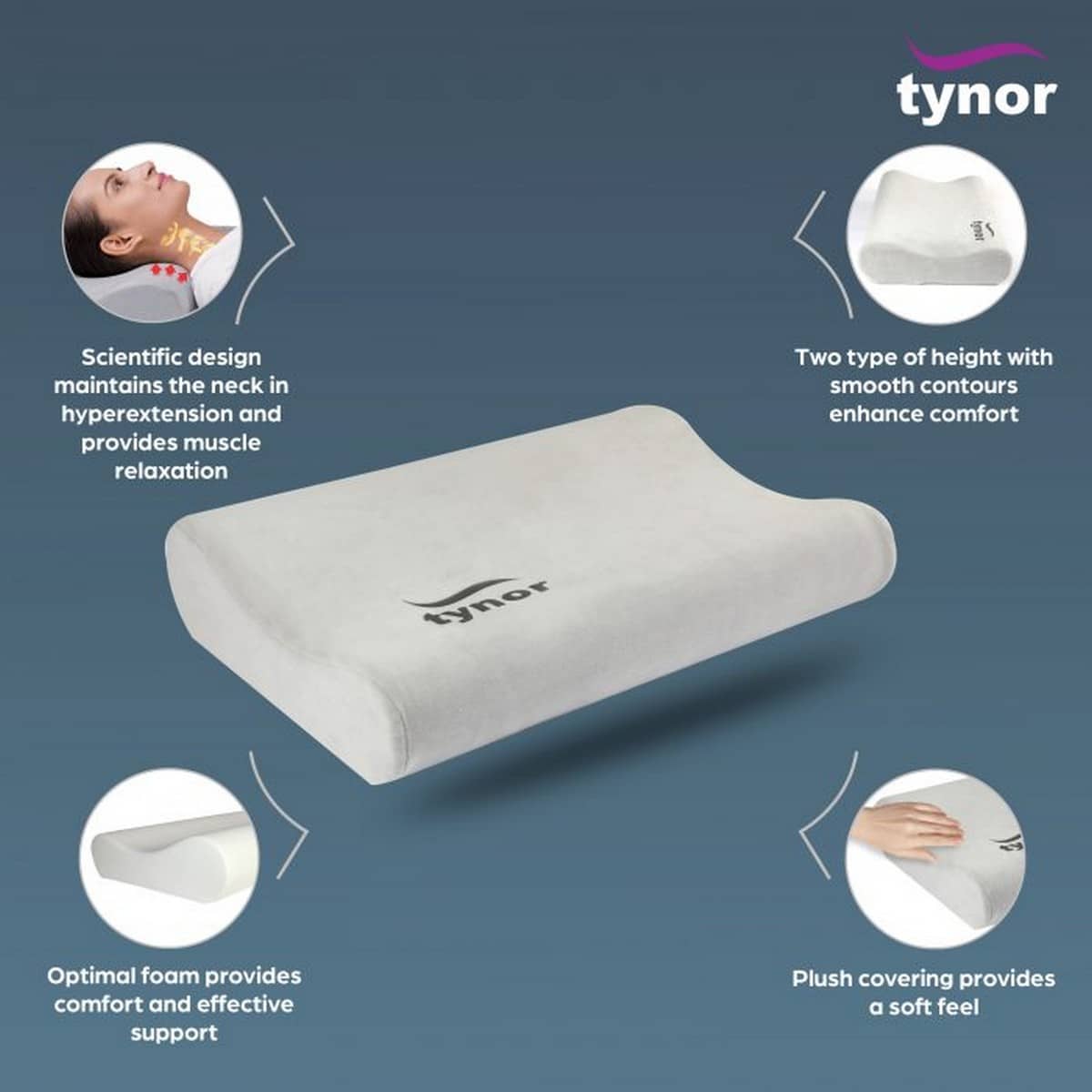 Tynor Contoured Cervical Pillow, Grey (1 Unit)
