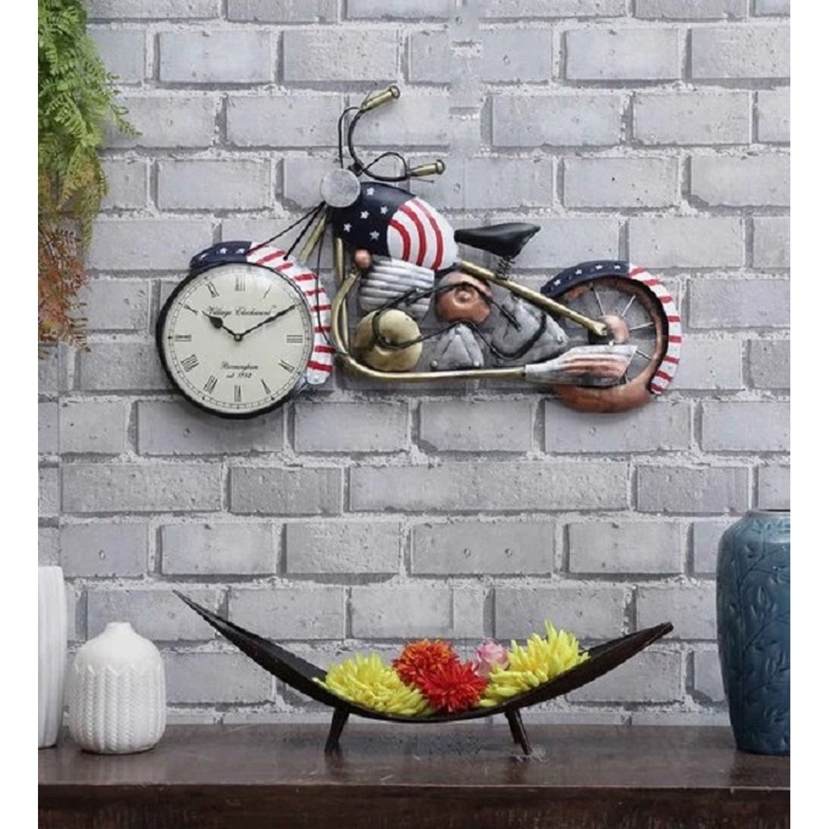 Harley US Bike as Wall Art with Clock for Home