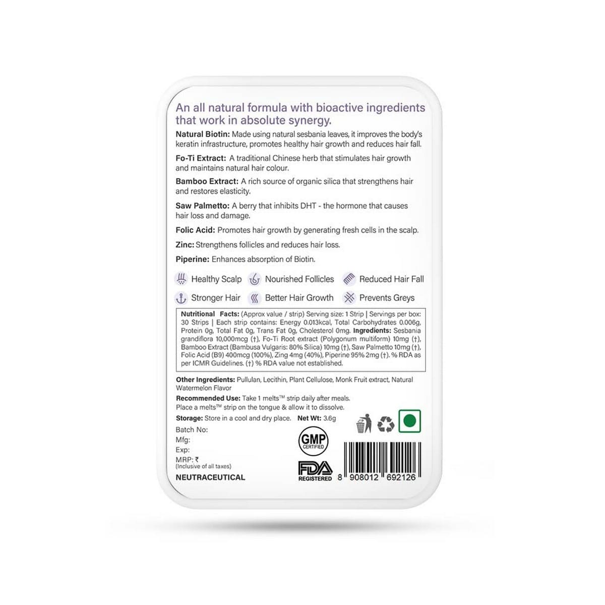 Wellbeing Nutrition Melts Healthy Hair Wholefood Biotin (30 Strips Per Pack)