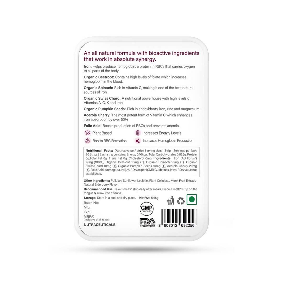 Wellbeing Nutrition Melts Nano Iron (30 Strips Per Pack)