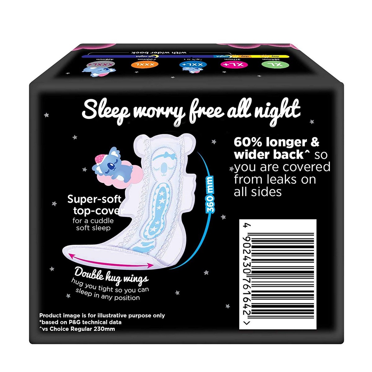 Whisper Bindazzz Nights Koala Soft Sanitary Pads, XXXL (8 Napkins)