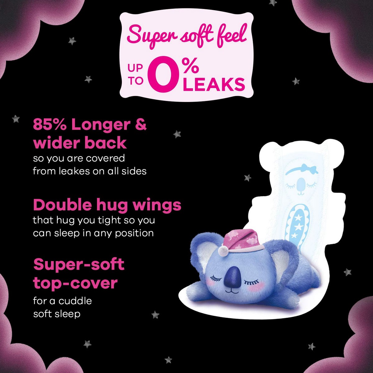 Whisper Bindazzz Nights Koala Soft Sanitary Pads, XXXL (8 Napkins)