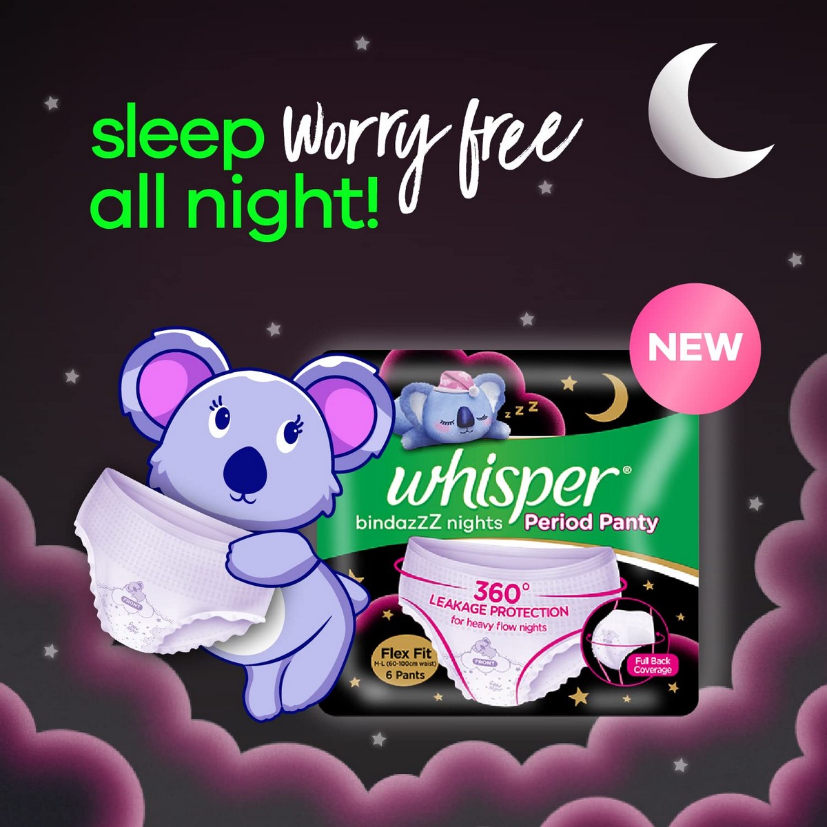Whisper Bindaaz Nights Period Panties, Pack Of 6 Pants