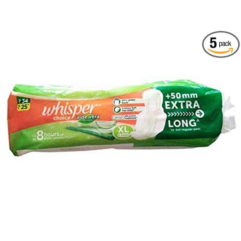 Whisper Choice Aloe vera Xl 6 pad pack of 5