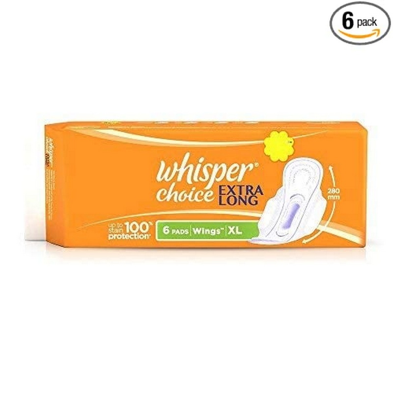 Whisper Choice Sanitary Pads Extra Large Size, 6 Pads
