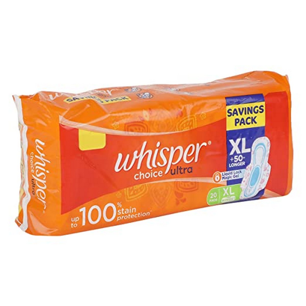 Whisper Choice Sanitary Pads with Wings for Women- 20 Pads (Extra large)