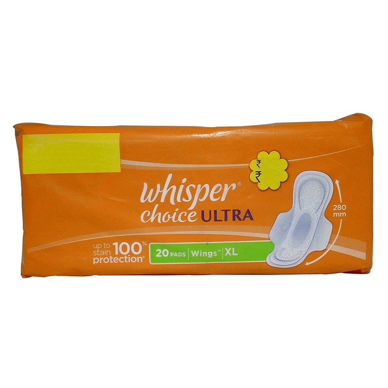 Whisper Choice Ultra Sanitary Pads for women - XL Wings (280 mm), 20 Pieces Pack